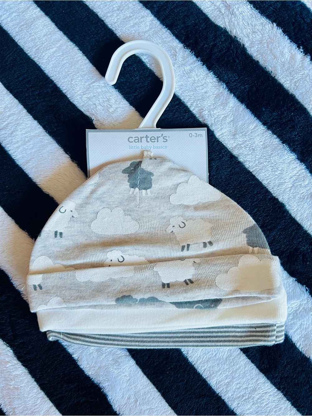 carter's Cream & Gray Baby Hat Set with Sheep and Cloud Print